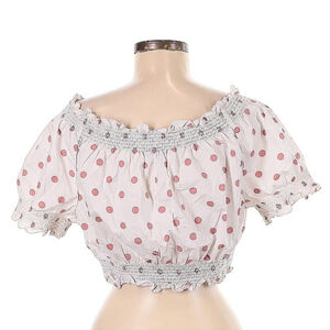 J. Crew Puff-Sleeve Smocked Top White Rose Dot Medium Off-Shoulder Cropped